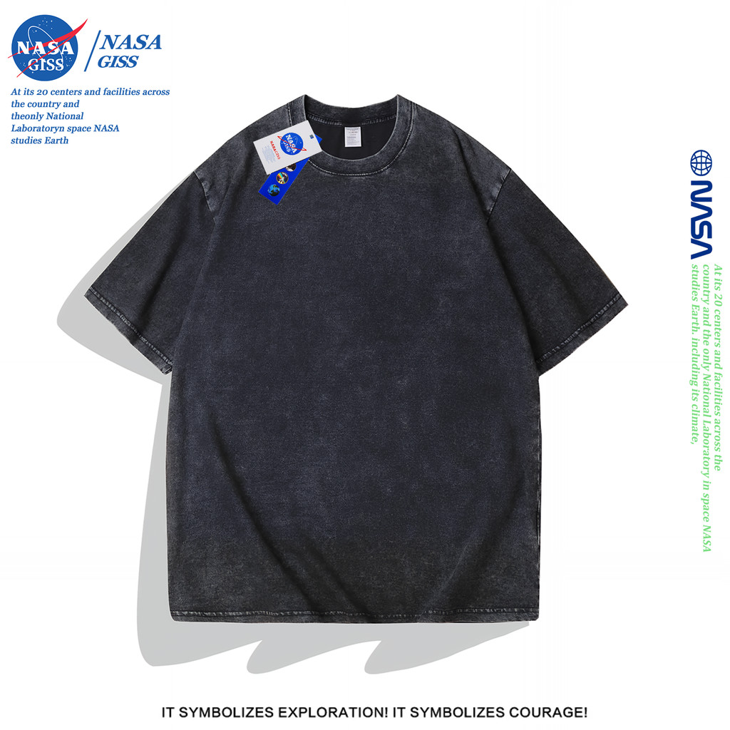NASA เสื้อยืดฟอก oversize ชายหญิงแขนสั้น สตรีทฮิปฮอป summer คอตตอน100% คอกลม หลว