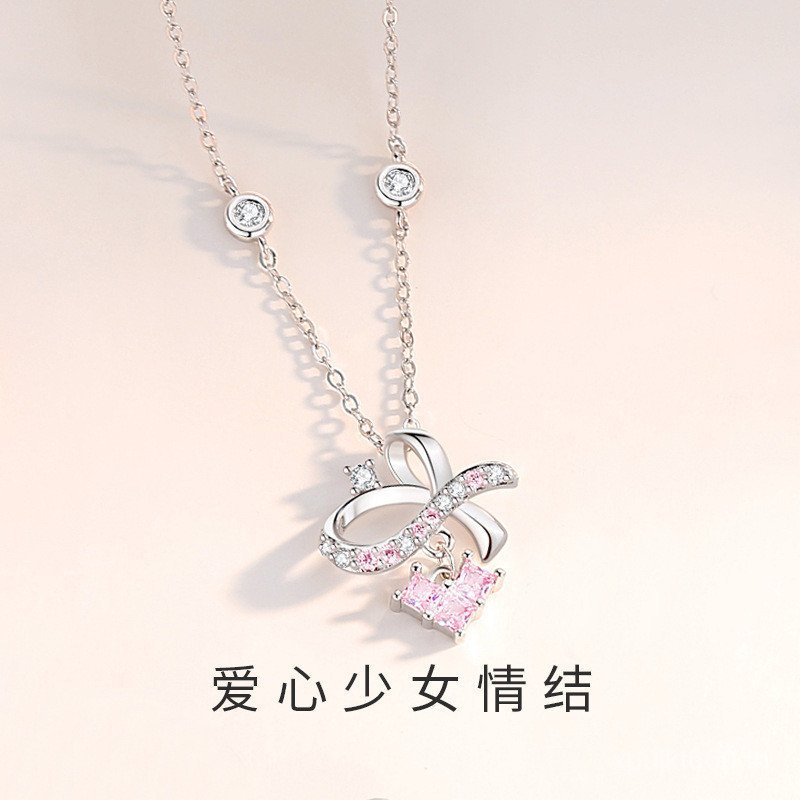 Zircon หญิงโบว์ Original Clavicle Chain Xiaohongshu เครื่องประดับ Micro-Inlaid สร้อยคอรักเงินสเตอร์ล