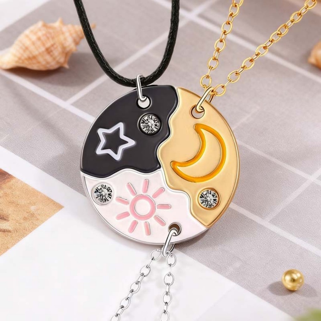 ชุดเครื่องประดับHipster 3ชิ้น ออกแบบโลหะผสมดาวMoonSun ของขวัญจี้สำหรับเพื่อน