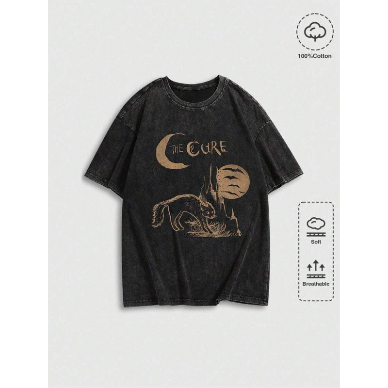 2026复古美式ROMWE MEN Street Life Mens Summer Letter Moon PrintCOD LNIR