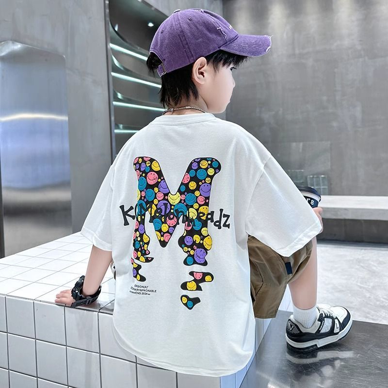 COD 2026 Pure Cotton Boys Short-Sleeved Childrens Clothing Summer White T-Shirt 2025 New Style Mediu