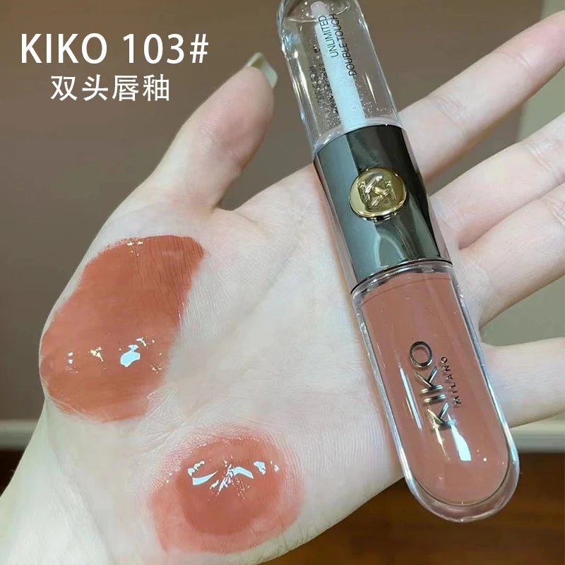 KIKO ลิปกลอสสองหัวลิปกลอส 103 108 126 127 128 นมชา Bean Paste สีติดทนนาน Non-Fading ลิปสติกกระจก Wat