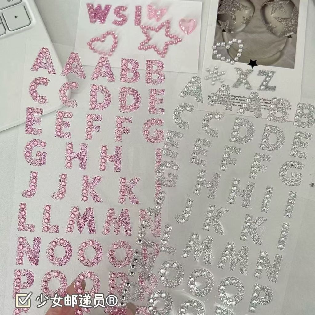 คูคา♥สีกระพริบตัวอักษรภาษาอังกฤษสติกเกอร์เพชรทําเองสติกเกอร์สามมิติออกบัตรบรรจุวัสดุสติกเกอร์คู่มือวัสดุสติกเกอร์สติกเกอร์ตกแต่ง - รูปที่ 3
