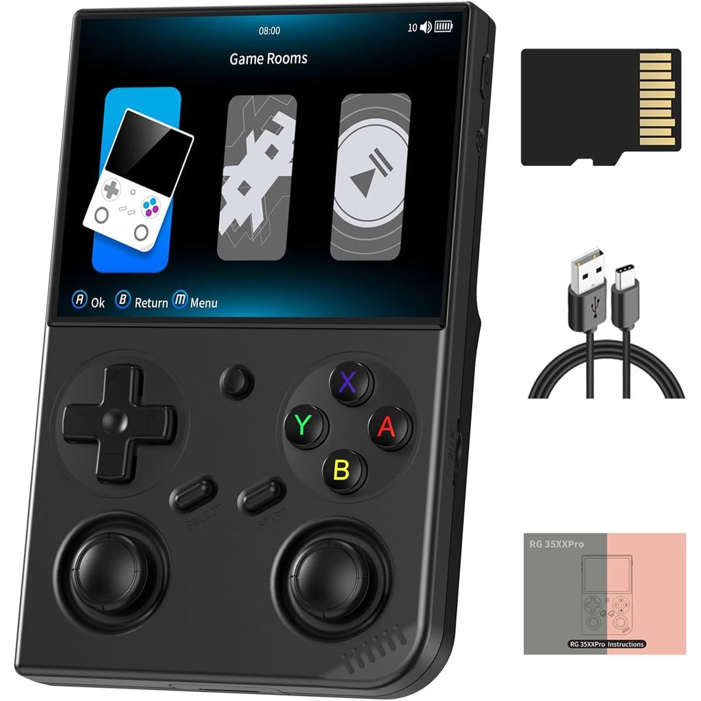 RG35XX Pro Retro เกมคอนโซลมือถือ 3.5 นิ้วหน้าจอ IPS 64GB การ์ดเกม RG35XX Pro Linux OS ผู้เล่น 3200mA
