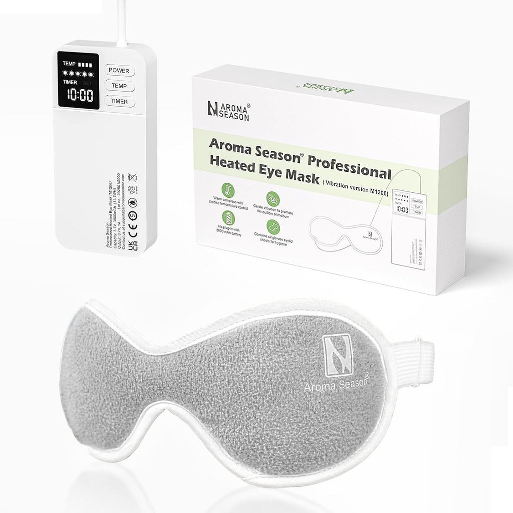 Aroma Season Vibrating Heated Eye Mask สําหรับตาแห้ง, 3000mAh ไร้สาย Warm Eye Compress สําหรับ Sty, 