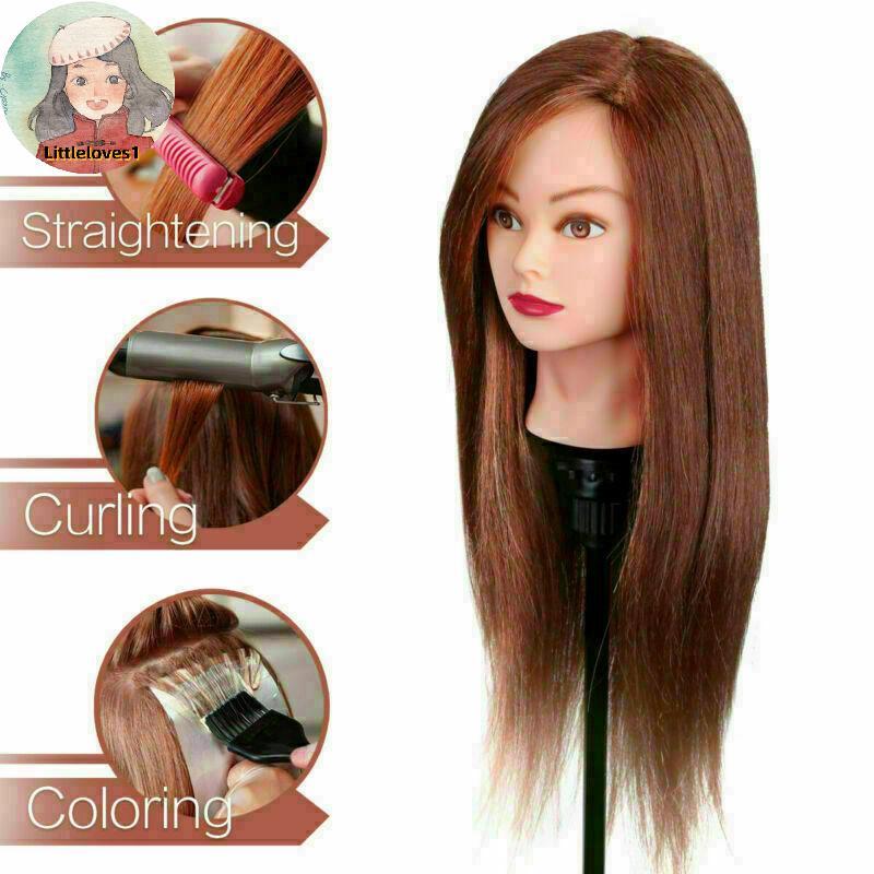 Littlelove Manequin Human Hair ตัดผมฝึกทรงผมช่างทําผมตุ๊กตา TH