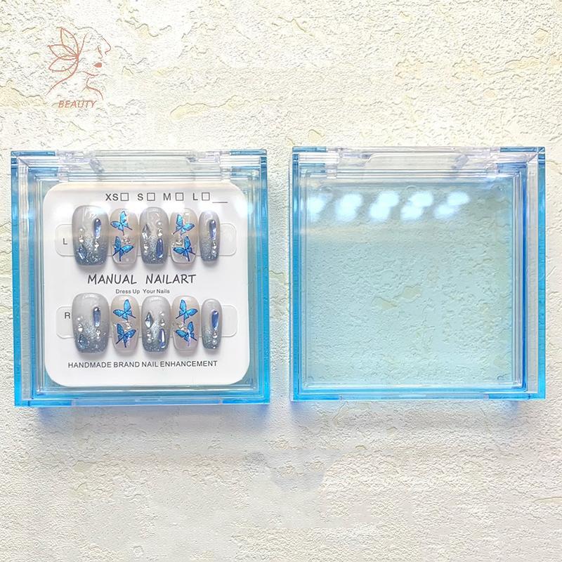 [maybeauty] 1 ชิ้นสีฟ้า/สีขาว/โปร่งใส Double Layer กดบนเล็บเคล็ดลับกล่องสําหรับ Personal&Salon Paing,จอแสดงผลกรณีสามารถเก็บอุปกรณ์เสริม {TH}