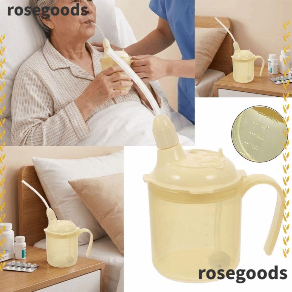 ROSEGOODS Dysphagia Cup, with Handle 300ml Anti Choking Cup,คุณภาพสูงแบบพกพาเกรดอาหารพร้อมหลอดแก้วควบคุมน้ํา Home Care