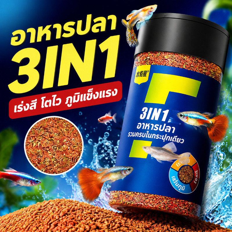 COD อาหารปลากัด 50g. อาหารปลา สําหรับการจับปลาต่อสู้โดยเฉพาะ สูตรเร่งสี เม็ดลอยน้ำ ไม่ทำให้น้ำขุ่น