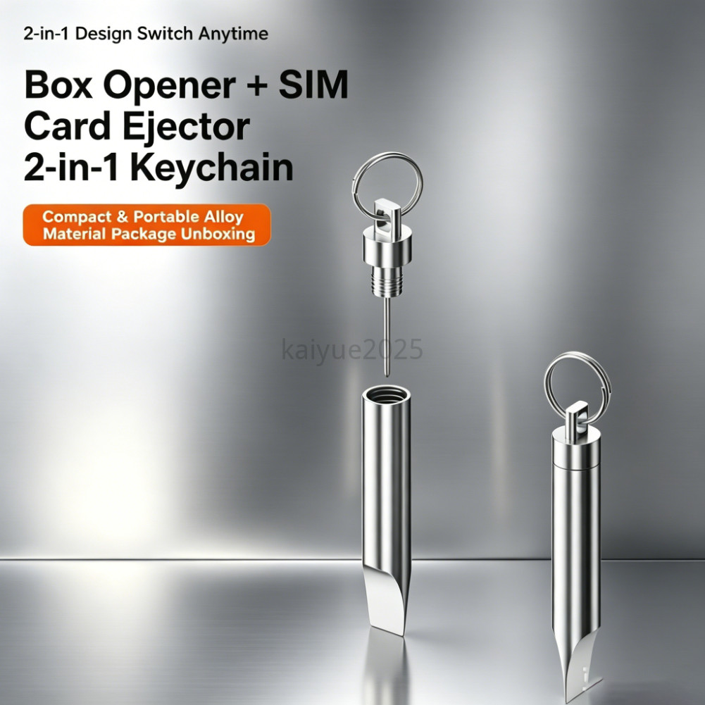 KYNP 1 ชิ้น 2 in 1 พวงกุญแจมัลติฟังก์ชั่น, ซิมการ์ด Ejector + เครื่องตัดกล่องหรือแปรงทําความสะอาด, โลหะผสมเครื่องมือพกพาสําหรับโทรศัพท์และพัสดุ O