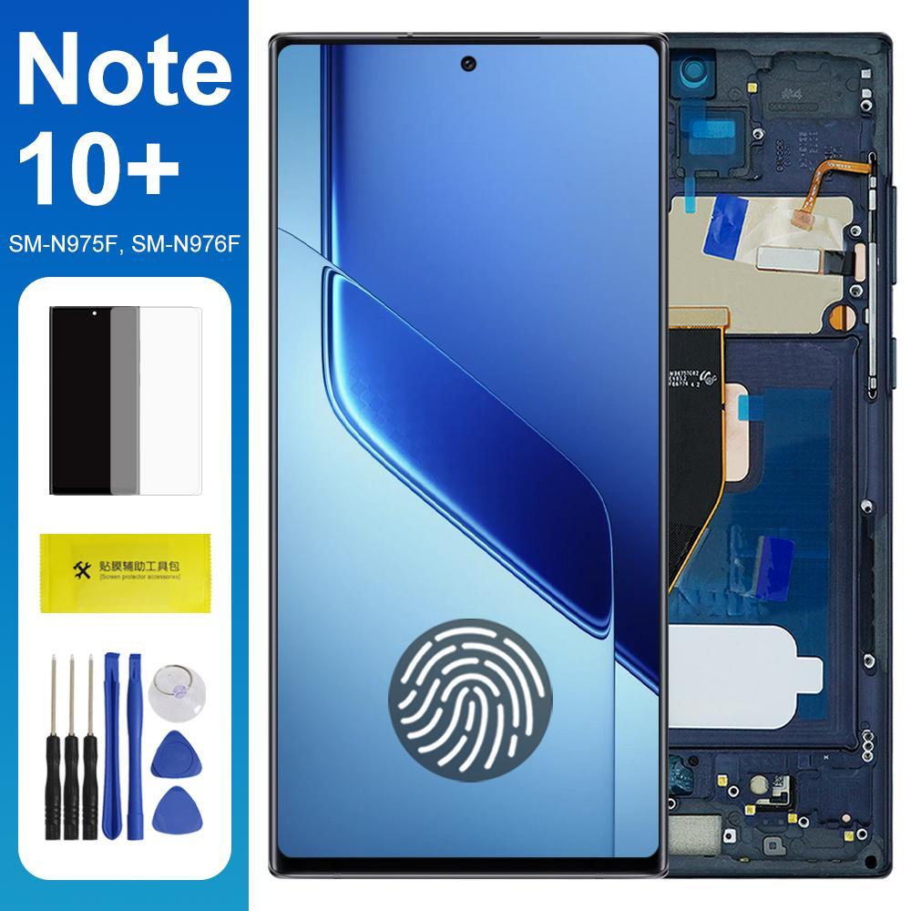 Note10 + 5G N975F N976F AMOLED เปลี่ยนหน้าจอสําหรับ Samsung Galaxy หมายเหตุ 10 Plus จอแสดงผล LCD Touch Screen Digitizer กรอบ
