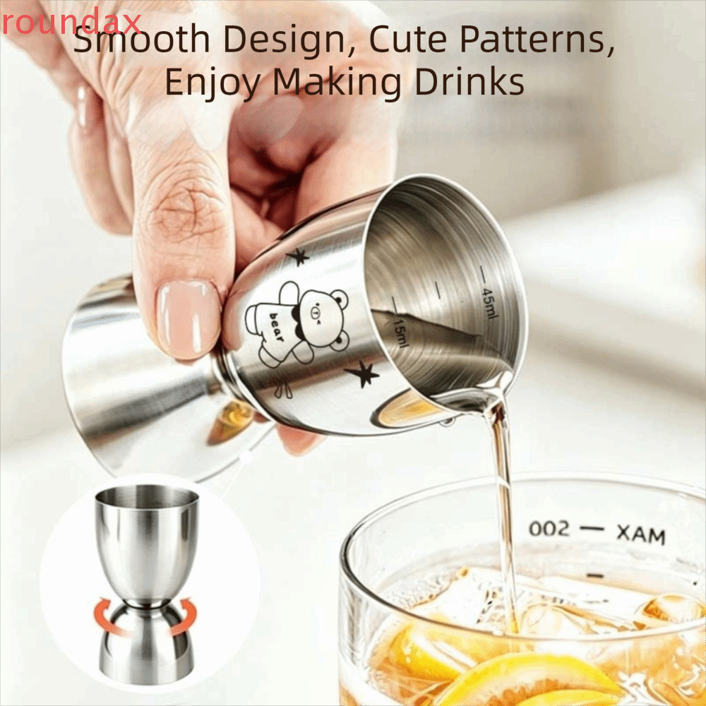 ROUNDAX สแตนเลส Jigger แม่นยําด้วย Scale Dual Heads Jigger ลายการ์ตูนเรียบ 30/60ML Double-Sided Bar 