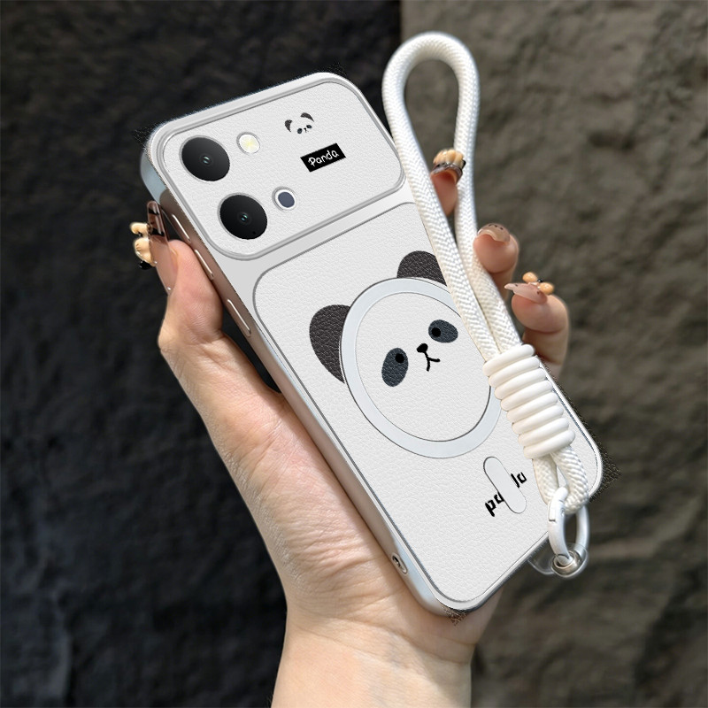 สําหรับ VIVO V25 V25E V25 PRO 5G เคสโทรศัพท์ Softcase ซิลิโคนกันกระแทกออกแบบใหม่ความงามน่ารัก Panda แม่เหล็กพร้อมเชือกเส้นเล็กสําหรับสาว TBDTBSXM1