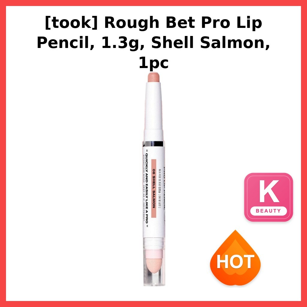 [took] Rough Bet Pro Lip Pencil, 1.3g, Shell Salmon, 1pc / Korean Lip Pencil / Smooth Application by