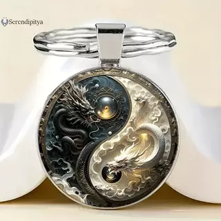 SEE Yin Yang Dragon พวงกุญแจ - จี้โลหะผสมแฟชั่น, การออกแบบ Bla และมังกรขาว, เหมาะสําหรับกระเป๋า, Bapas และของขวัญที่ไม่ซ้ํากัน TH