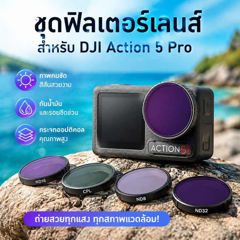 COD ชุดฟิลเตอร์เลนส์สำหรับ DJI Osmo Action 5 4 3 ฟิลเตอร์ CPL ND8 ND16 ND32 ลดแสงสะท้อน ถ่ายวิดีโอกลางแจ้ง