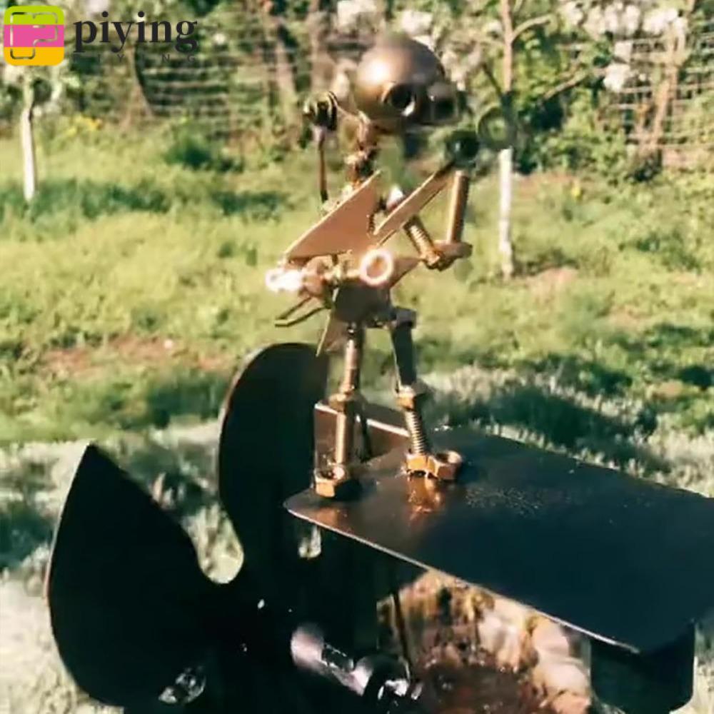 PIYING กังหันลมโลหะทําด้วยมือ, Wind-Powered Handmade Garden Rock Band Windmill, กีตาร์ตกแต่งโลหะ Kinetic ประติมากรรม Wind Spinners สนามหญ้าตกแต่ง