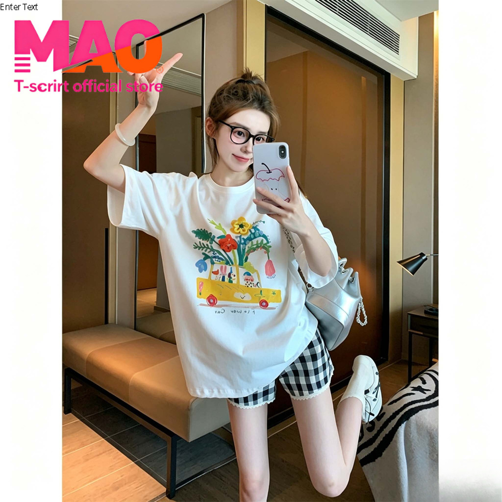 COD (จัดส่งในกรุงเทพฯ) MAO Shop เสื้อทีช์ผ้าเดี่ยวสตรีมายด้วยลายดอกไม้ รุ่นใหม่ปี 2026 เสื้อหลวมฤดูร้อน ins