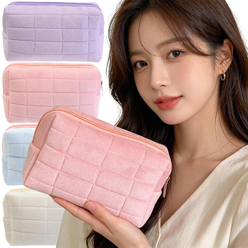 กระเป๋าเครื่องสําอางหนังนิ่มแบบ Capacitive ขนาดใหญ่ - กระเป๋าแต่งหน้าแบบพกพาเดินทางกลางแจ้ง - กระเป๋าจัดระเบียบขนาดเล็กตุ๊กตาน่ารักนุ่ม