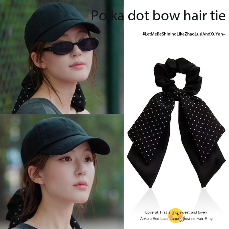ที่คาดผมแบบโบว์ สำหรับผม ลายจุดสีดำ