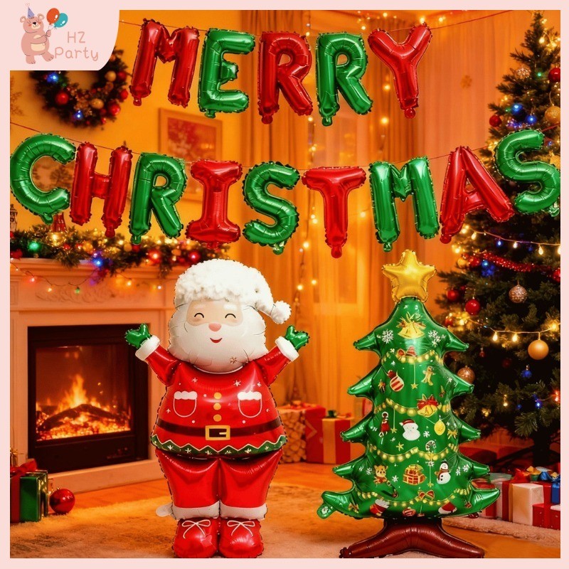 16 นิ้ว Merry Christmas Letter ชุดบอลลูนแบนเนอร์ยักษ์ Santa Claus Christmas Tree ฟอยล์บอลลูนตกแต่งสําหรับ Home 2026 Xmas Party ของเล่นเด็ก