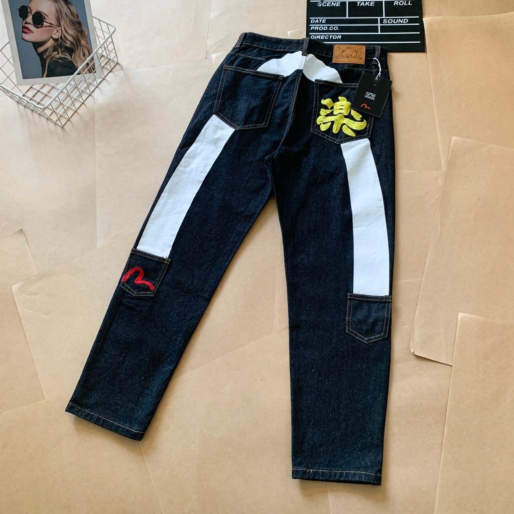 evisu God of Fortune สกปรก Distressed กางเกงยีนส์