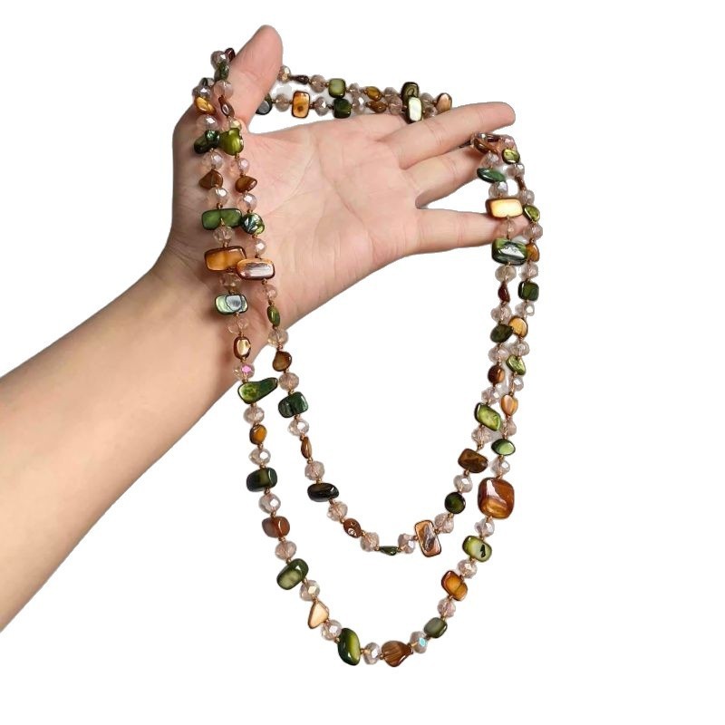 [RSQ] สร้อยคอยุคกลางโบฮีเมียนเปลือกหอยที่มีสีสันลูกปัดสร้อยคอสองชั้นย้อนยุคแสงหรูหราวันหยุด