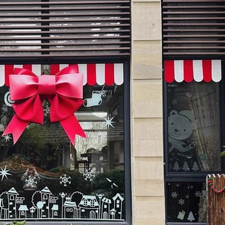 การตกแต่งร้านค้า ร้านอาหาร ตกแต่งกระจกหน้าต่าง คริสต์มาสชายคาตกแต่งแบนเนอร์ร้านกาแฟ