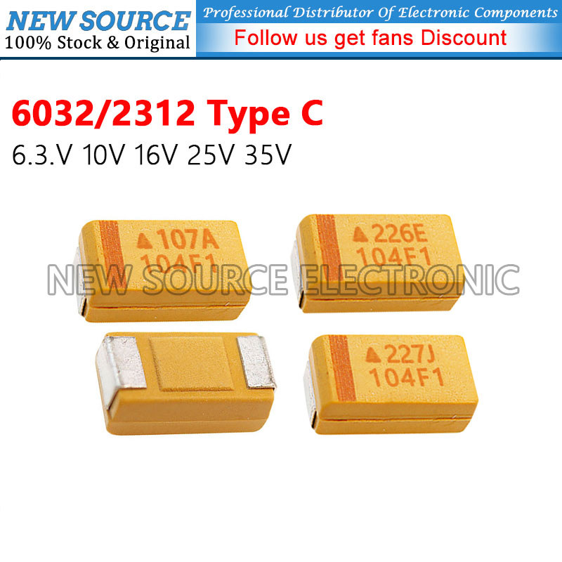 [10 ชิ้น] 6032/2312 ตัวเก็บประจุแทนทาลัม Type C 6.3.V 10V 16V 25V 35V 4.7UF 10UF 22UF 47UF 220UF 100