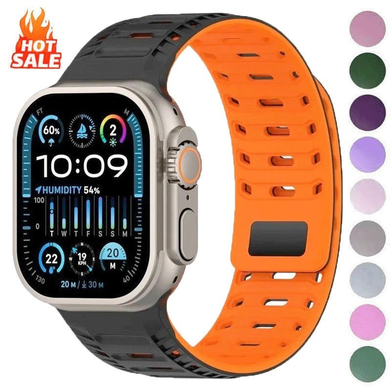 ซิลิโคนแม่เหล็กวงห่วงสายสําหรับ Apple Watch 38/40/41/42/44/45/46/49 มม. Series 1-11