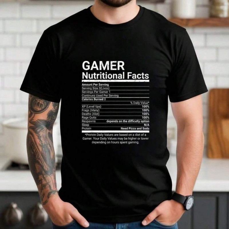Ready Stock Men T-shirt Gamer Nutrition Facts วิดีโอเกมคอคอมพิวเตอร์