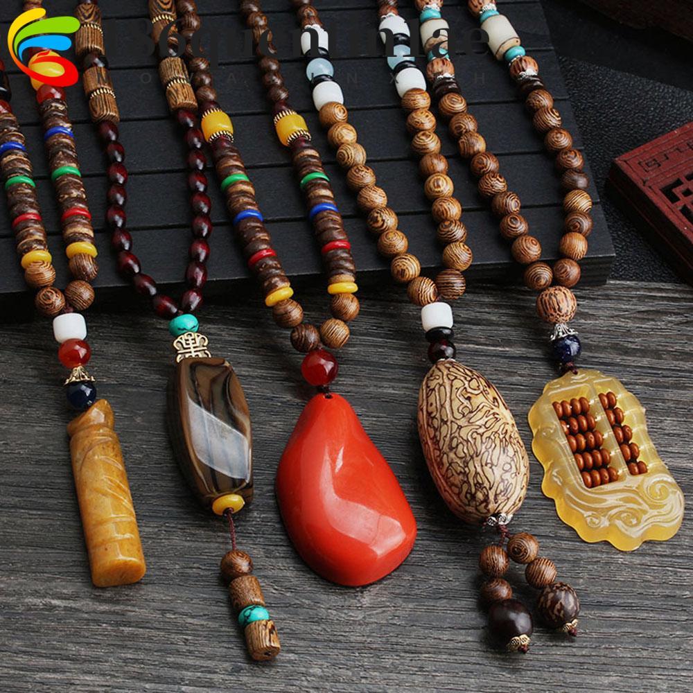 QUENTIN1AE สร้อยคอยาวปลา Handmade พุทธ Mala เครื่องประดับ Horn ลูกปัดไม้