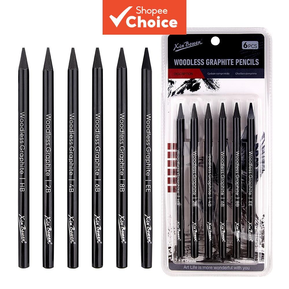 Artists Woodless Charcoal Pencil Set,Inteed Soft, Medium and Hard,HB/2B/4B/6 B/8B/EE, Non-wood Graph