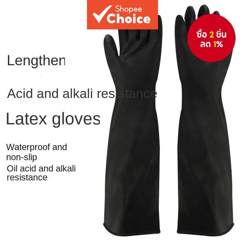 หนึ่งคู่60ซมถุงมือยางสีดําแขนยาวยางหนังหนายาวทนกรดและด่าง