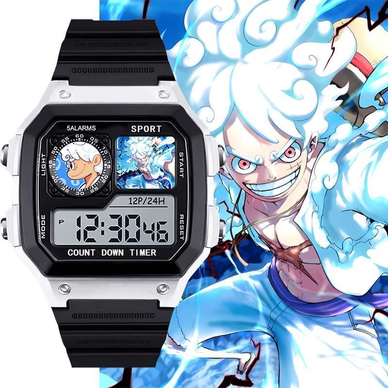 One Piece Luffy Small Square Shock-resistant Watch Peripheral Student Electronic Watch Mute with Alarm Clock Luminous Can Time