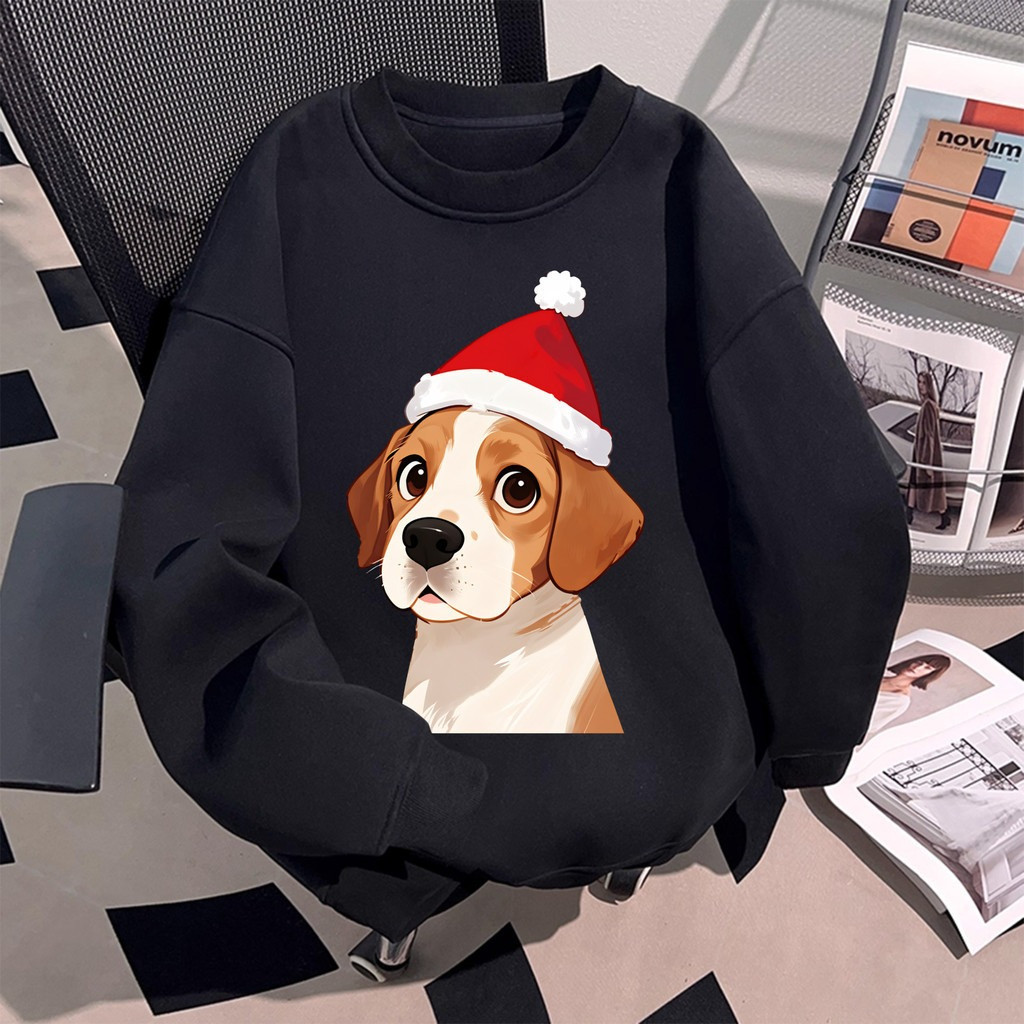 COD✅ (จัดส่งในกรุงเทพฯ) MAO Shop   แขนยาว ทรงหลวม สเวตเตอร์ แบบลำลองเกาหลี Printed “Christmas dog” [การจัดส่งในท้องถิ่น]