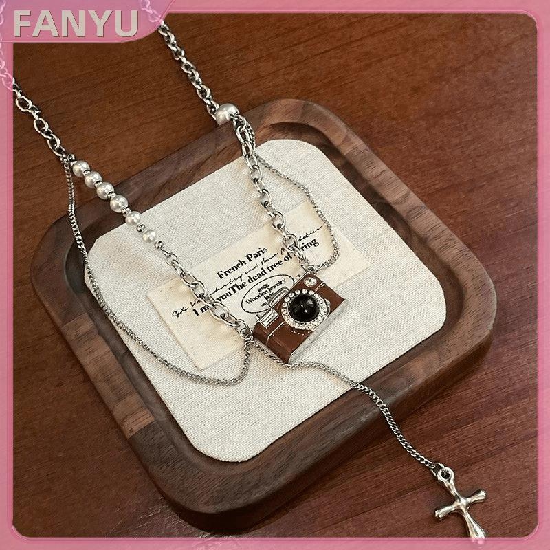 SGL Vintage หนังหินสีน้ําตาลจี้สร้อยคอซ้อน Choker อารมณ์ Clavicle Chain สําหรับผู้หญิงสาวฤดูใบไม้ร่ว