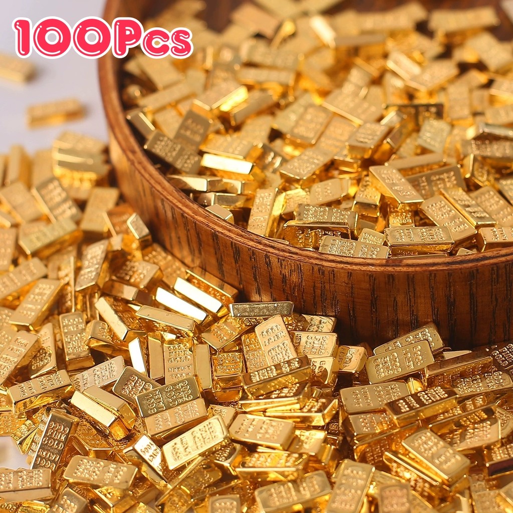 100ชิ้น ซินนี่ จําเป็นเงาพลาสติกทองบาร์มินิจําลองเครื่องประดับจีนฟอร์จูนของขวัญ