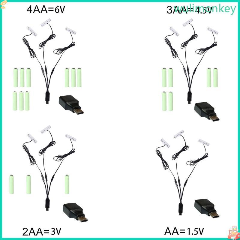 WU 3in1 USB ประเภท C ถึง Reuse Dummy 2AA LR6 AM3 Eliminator เปลี่ยน 2AA สําหรับ Beard Trimmer แปรงสี