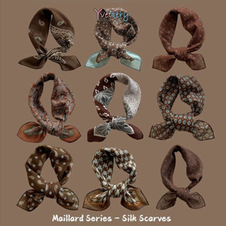 ร้านค้าไทย🔥ผ้าพันคอไหมย้อนยุคสีน้ำตาล สำหรับฤดูใบไม้ร่วงและฤ…