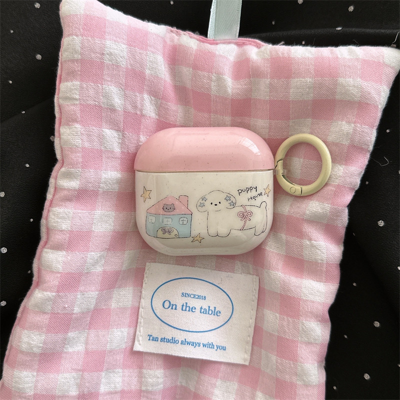 สําหรับ airpods pro 3 2 1 4 gen กรณี ins น่ารักสีชมพูและสีขาว Little House สุนัข Star จี้จี้ airpods