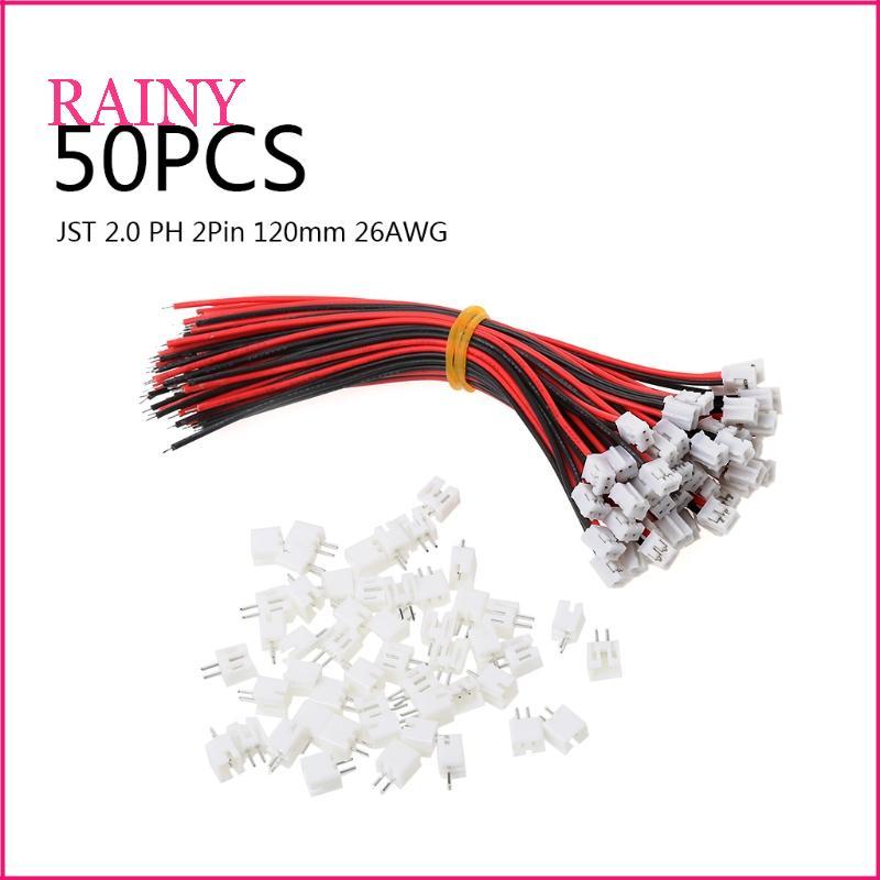 RAINY 50 ชุด Mini Micro JST 2 0 PH 2-Pin Connector ปลั๊กสายไฟ 120 มม. 26AWG