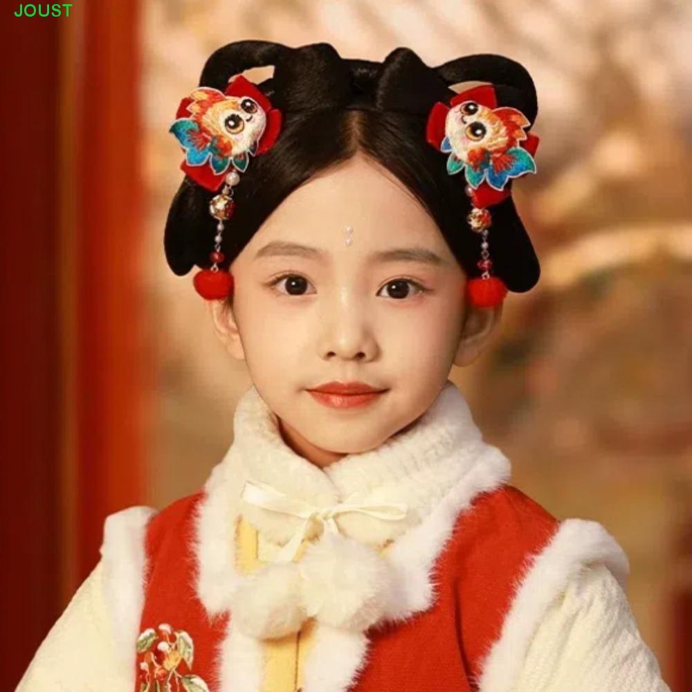 กิ๊บปีใหม่สำหรับเด็ก ออกแบบสไตล์จีนแบบฮัฟูกับแท้ง dynasty สีแดงน่ารัก สร้อยผมที่ให้ความโชคดีในฤดูหนาว