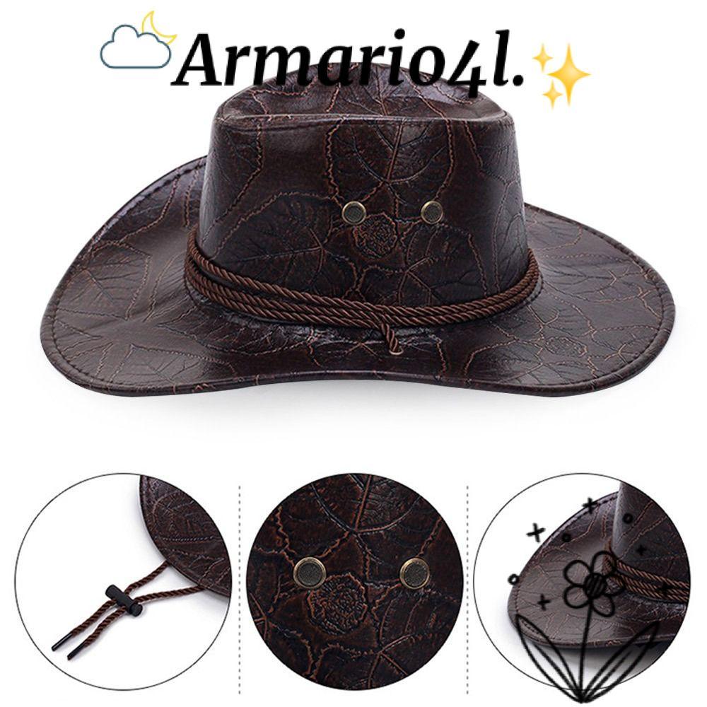 ARMARIO Knight Caps แบบหนัง Western, หมวกคาวบอยสไตล์Vintage สำหรับคนชอบเสื้อผ้าแนว outdoor