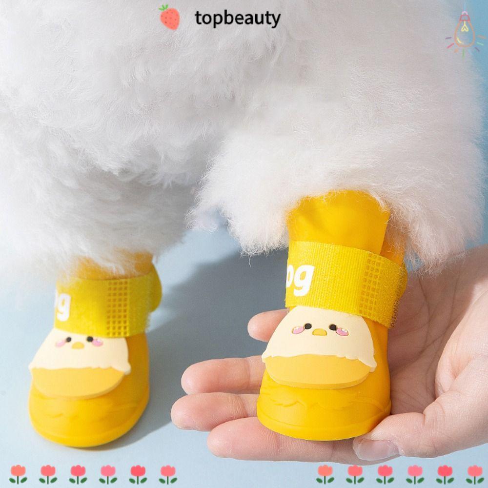 Topbeauty 4 ชิ้น/เซ็ตรองเท้าสุนัข,กันน้ําการ์ตูนสัตว์เลี้ยง Rain Boot,น่ารัก Anti Slip ซิลิโคนสัตว์เลี้ยงป้องกันกลางแจ้ง
