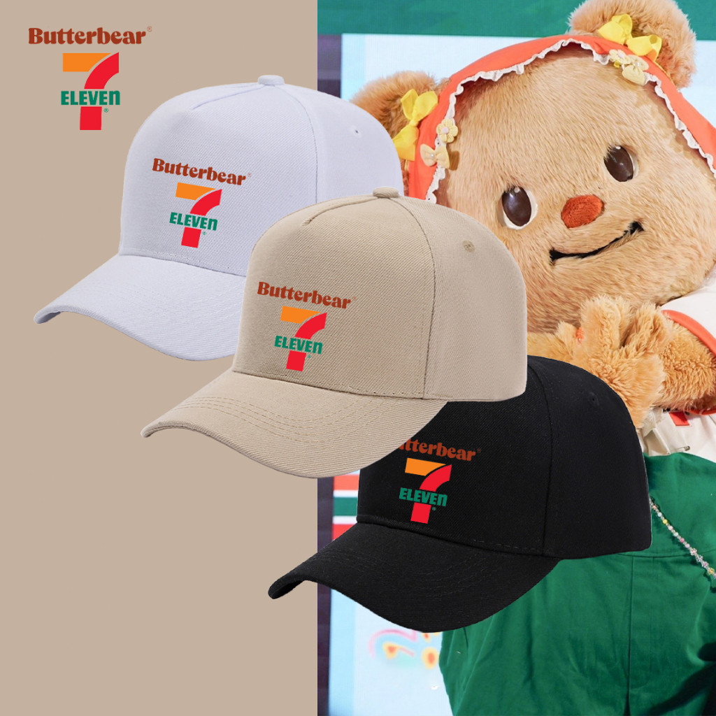 การออกแบบเดิมหมวกเบสบอลลําลอง หมีเนย 7 11 Seven Eleven x bear cap Unisex หมวก สําหรับผู้ชาย และผู้หญิง กันแดด กันลม
