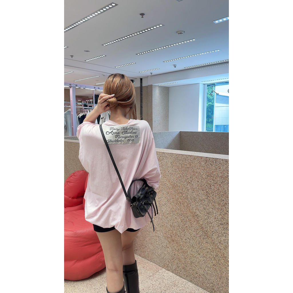 [SR-STUDIO] A 2026 สไตล์ใหม่การออกแบบสองชั้นปักแพทช์ดอกไม้หน่อเสื้อยืดแขนสั้น K47J