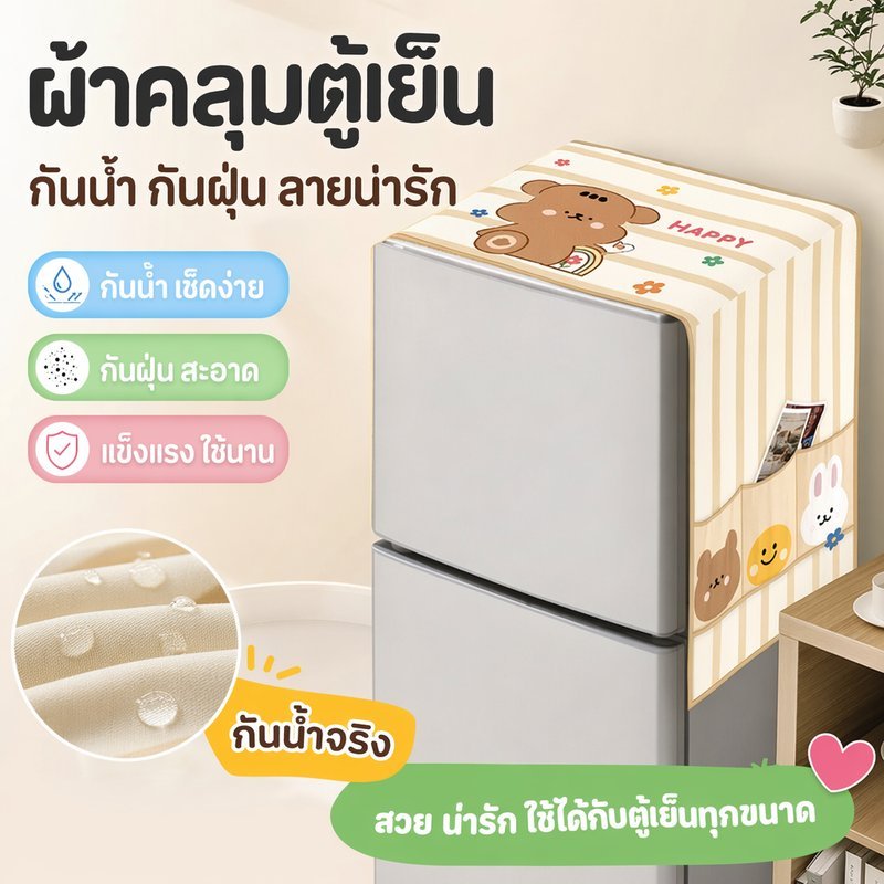 ผ้าคลุมตู้เย็น กันน้ำ กันฝุ่น ผ้าคลุมเครื่องใช้ไฟฟ้า ผ้าคลุมเตาอบ แต่งครัว ซักง่าย ลายสวย