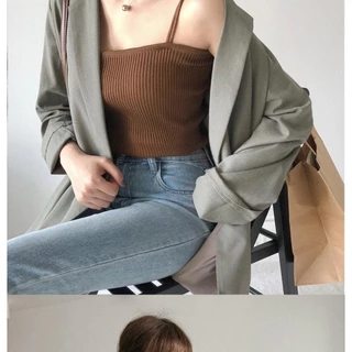 เสื้อไหมพรม สายเดี่ยว แฟชั่น มินิมอล รุ่นเส้นคู่ เสื้อสายเดี่ยวแฟชั่นผู้หญิง ผ้าเนื้อนิ่มสวมใส่สบาย
