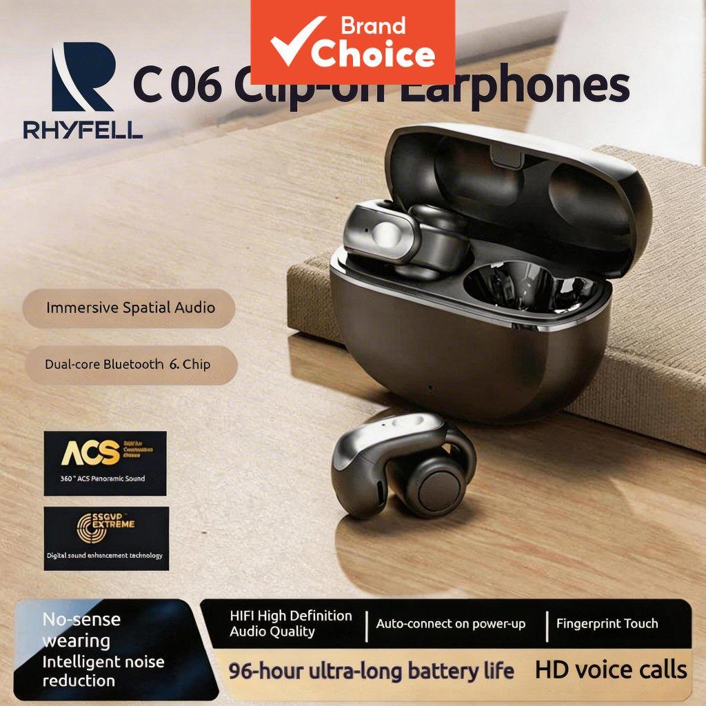 RHYFELL C06 หูฟังบลูทูธชุดหูฟังไร้สายสเตอริโอหูฟัง HiFi Spatial Audio Noise Cancelling Comfort Fit หูฟังกีฬา